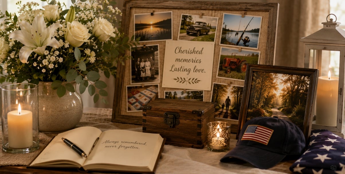 flowers, candles, keepsakes, and framed photos at funeral homes Nowata, OK