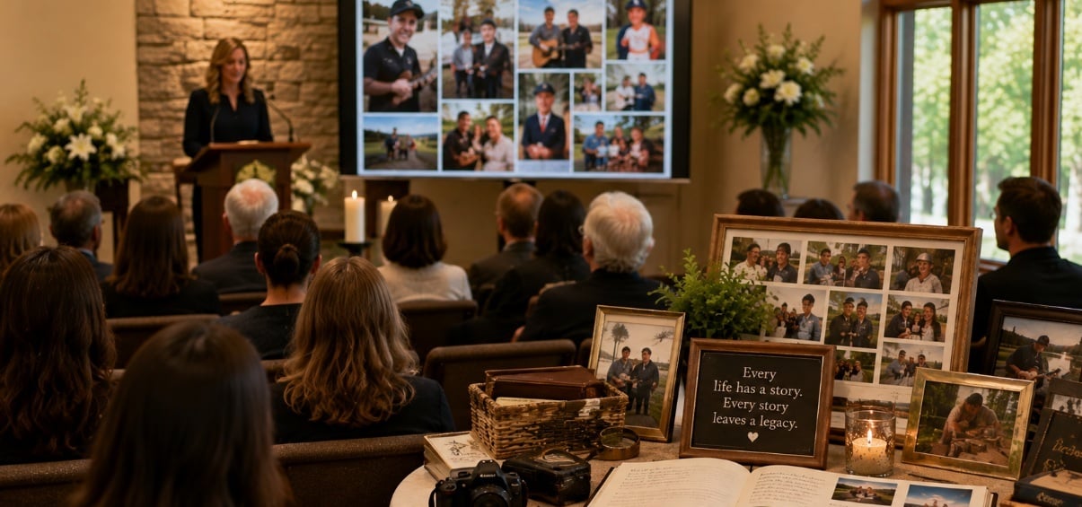 Family honoring a loved one at a funeral service in Dewey, OK.